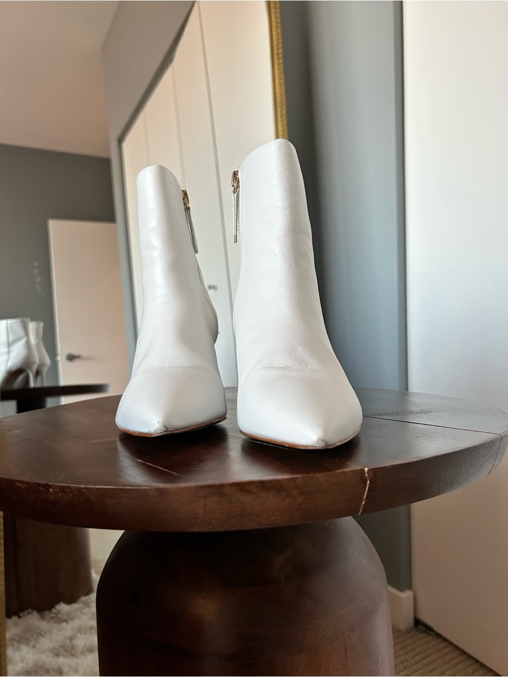 SCHUTZ White Leather Pointed Toe Ankle Booties